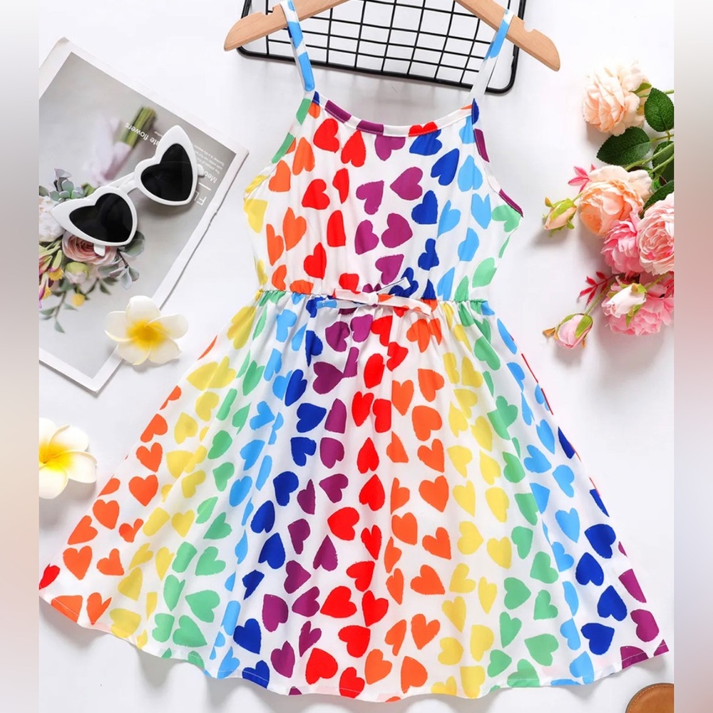 Adorable colorful hearts dress in rainbow colors!